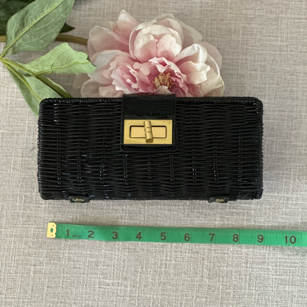 J. Crew Black Woven Clutch with Gold Clasp